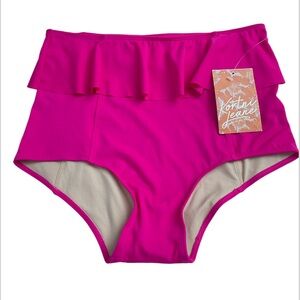 NWT Kortni Jeane High Waisted Pink Ruffle Peplum  Swim Bottoms Size Medium